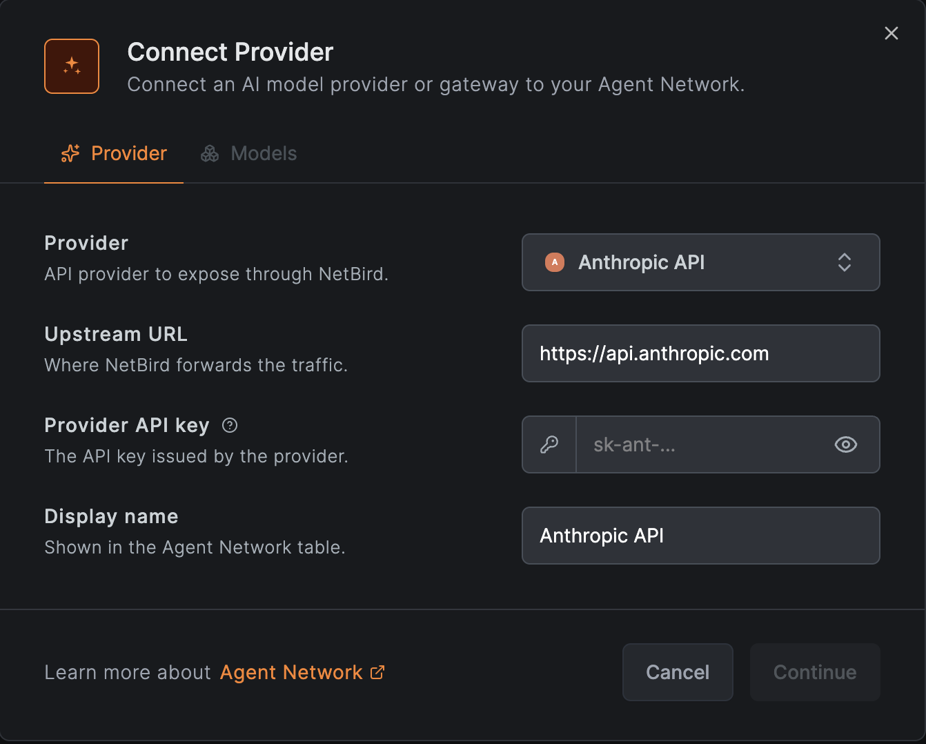 agent network connect provider modal