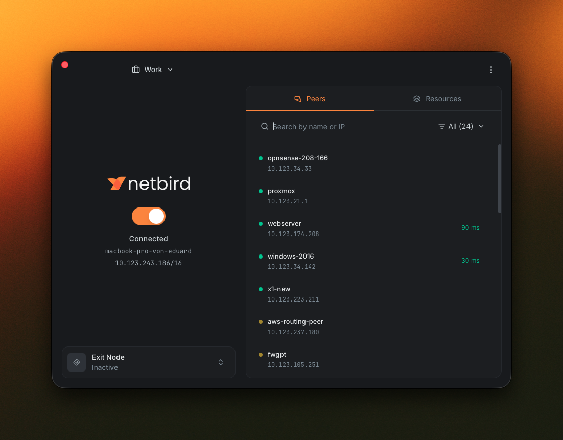 Advanced view showing the Peers tab