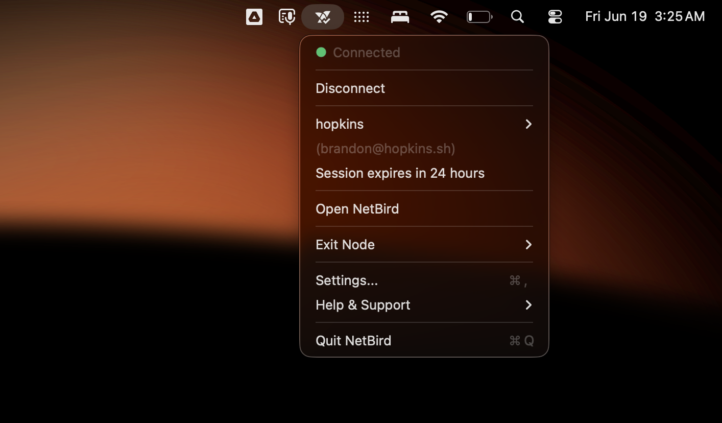 NetBird system tray status indicator