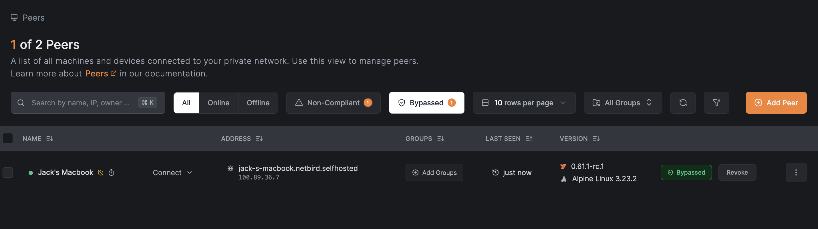 Bypassed filter button