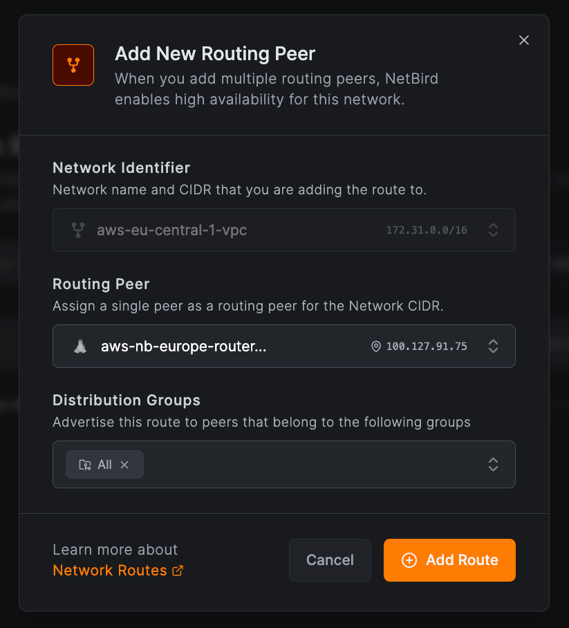 Add HA peer to route