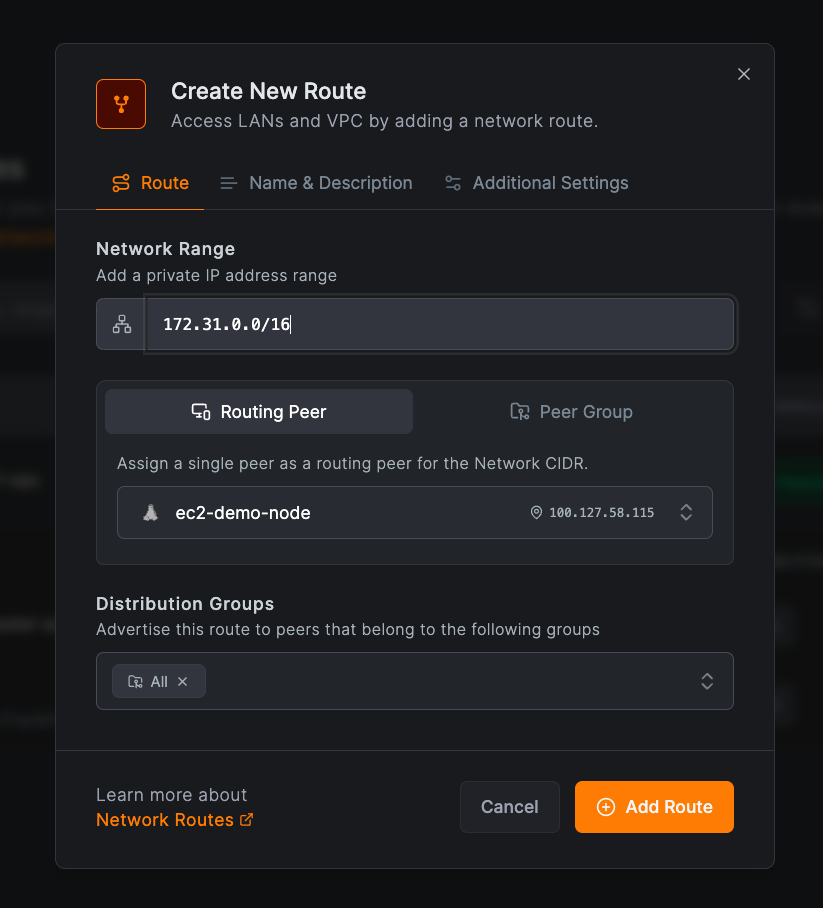 Create network route form