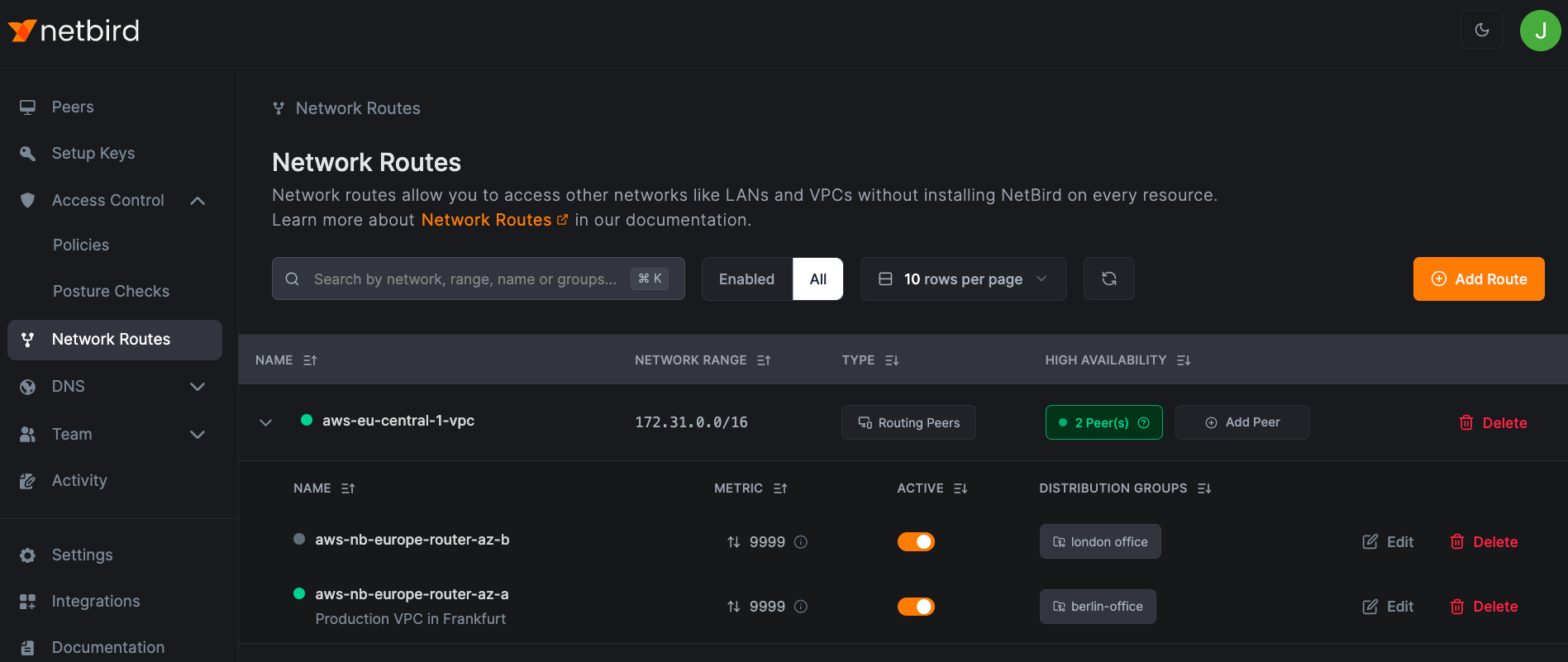Group attribution for routes