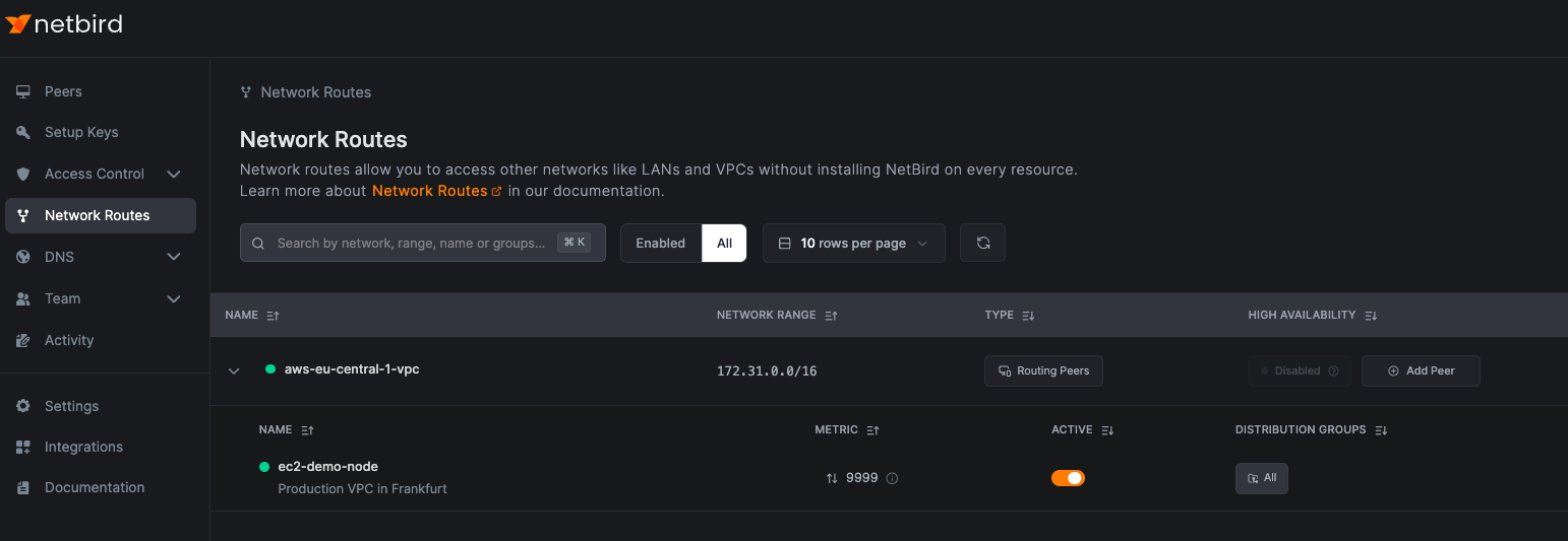 Saved network route