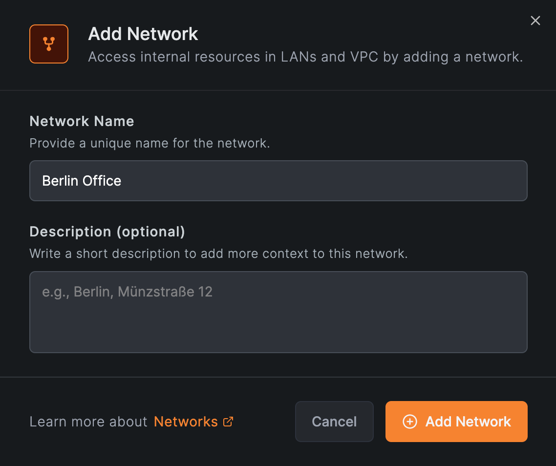 Creating the Berlin Office Network in the dashboard