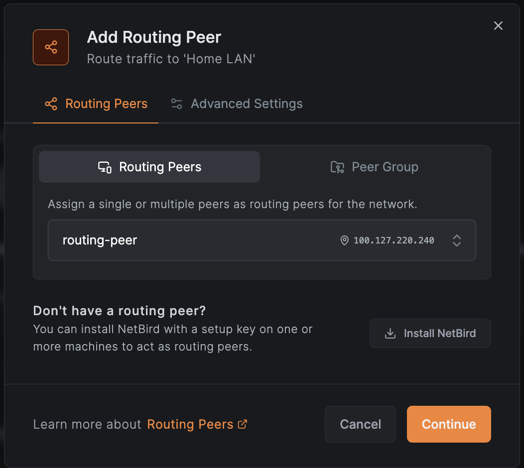 Add routing peer button