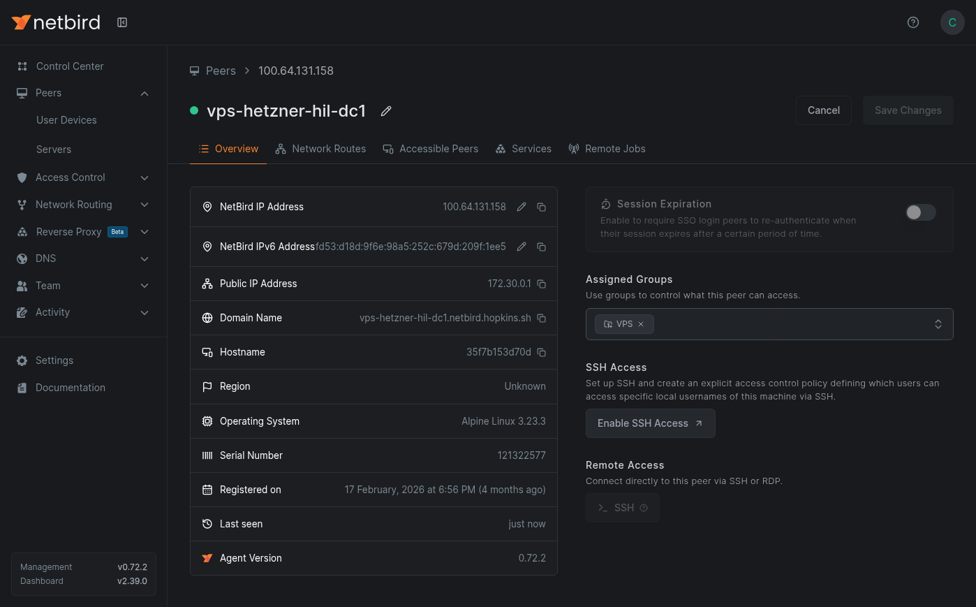 NetBird Web Server Peer