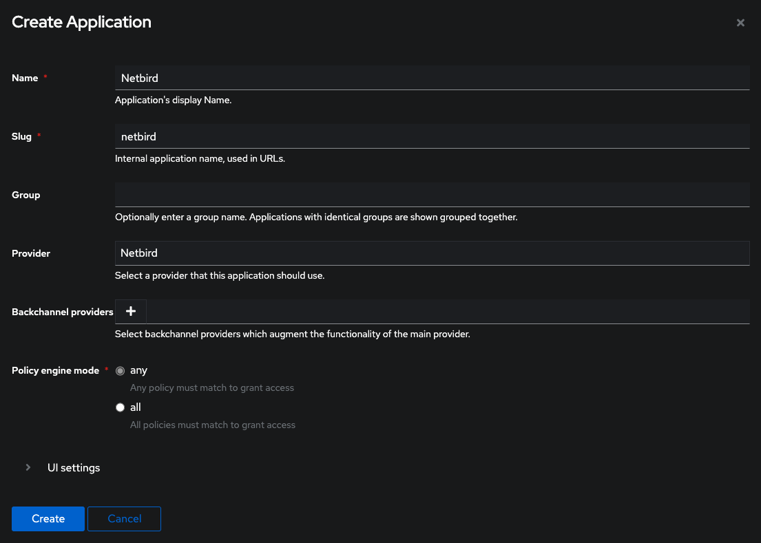 Create application