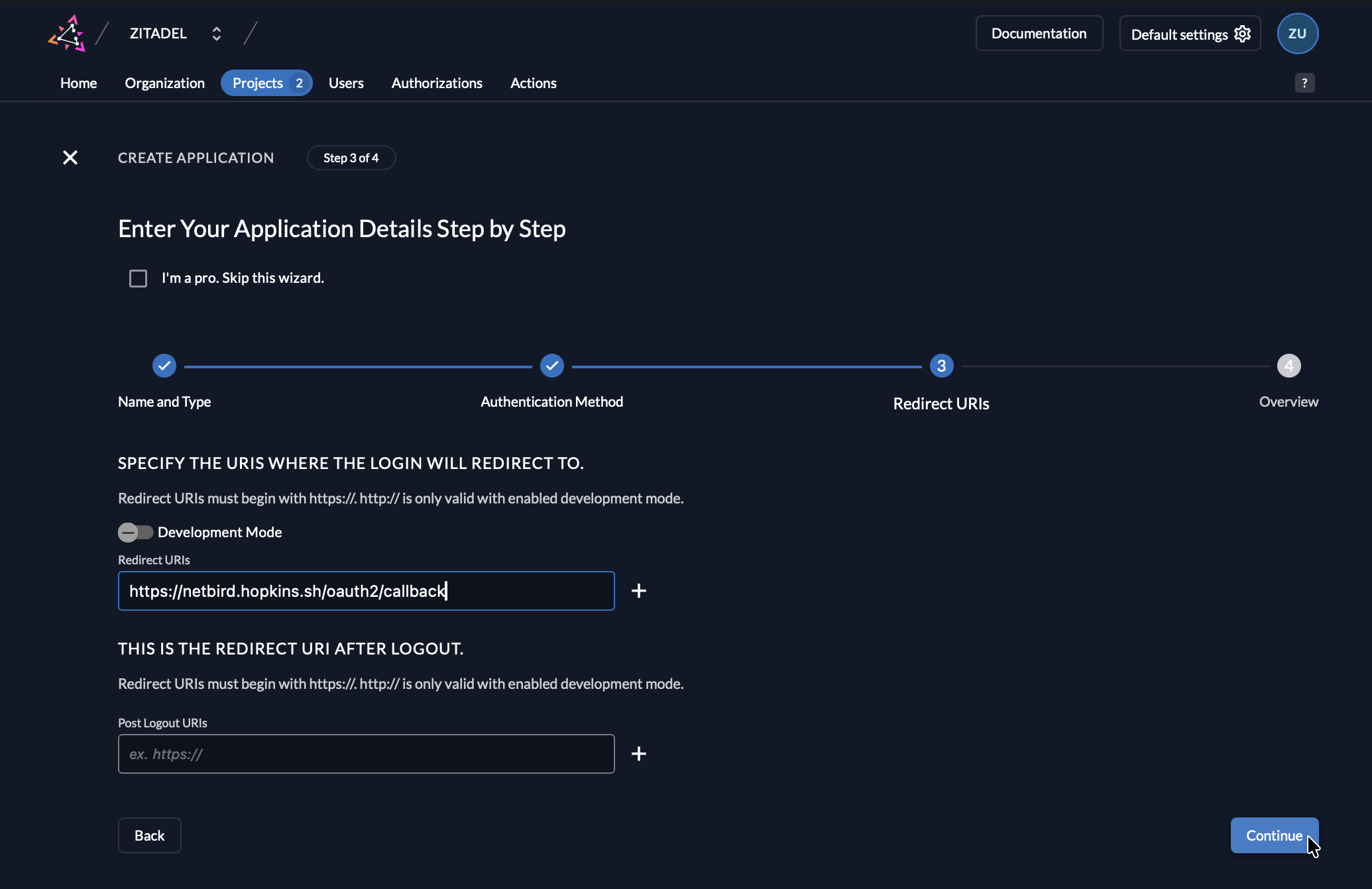 Add redirect URI